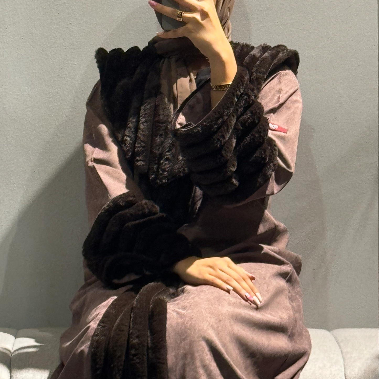 Suede and wool Abaya - Brown