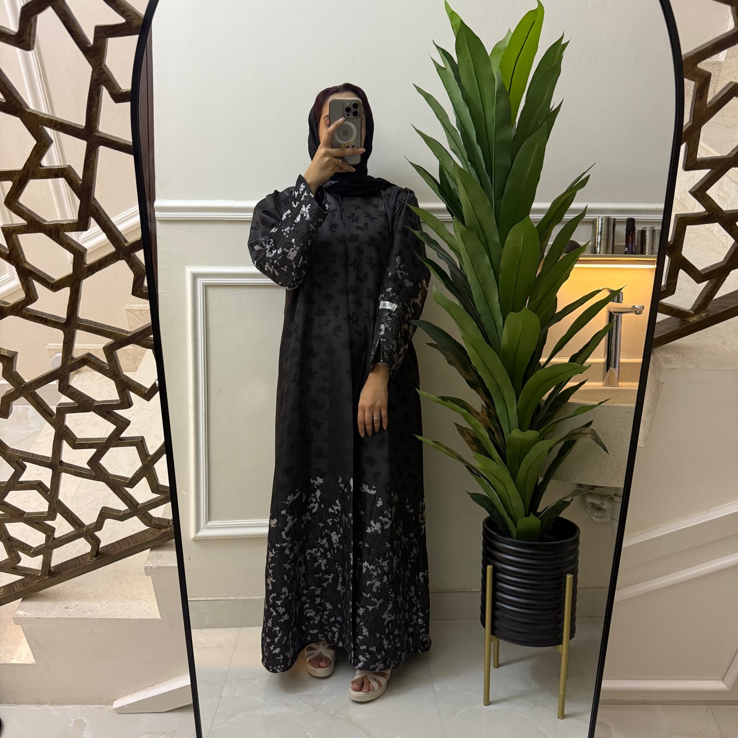 Silver printed abaya with luxury fabric