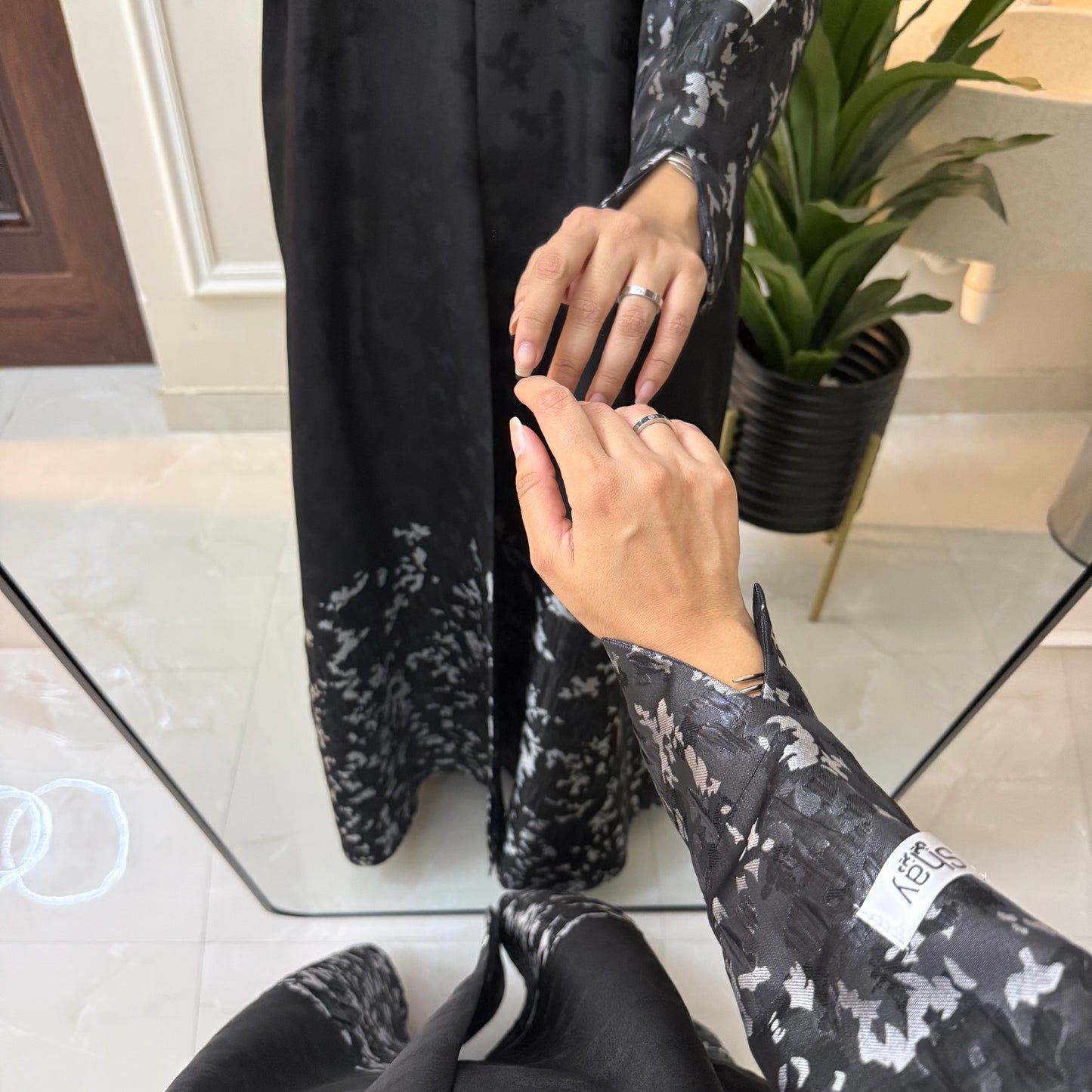 Silver printed abaya with luxury fabric