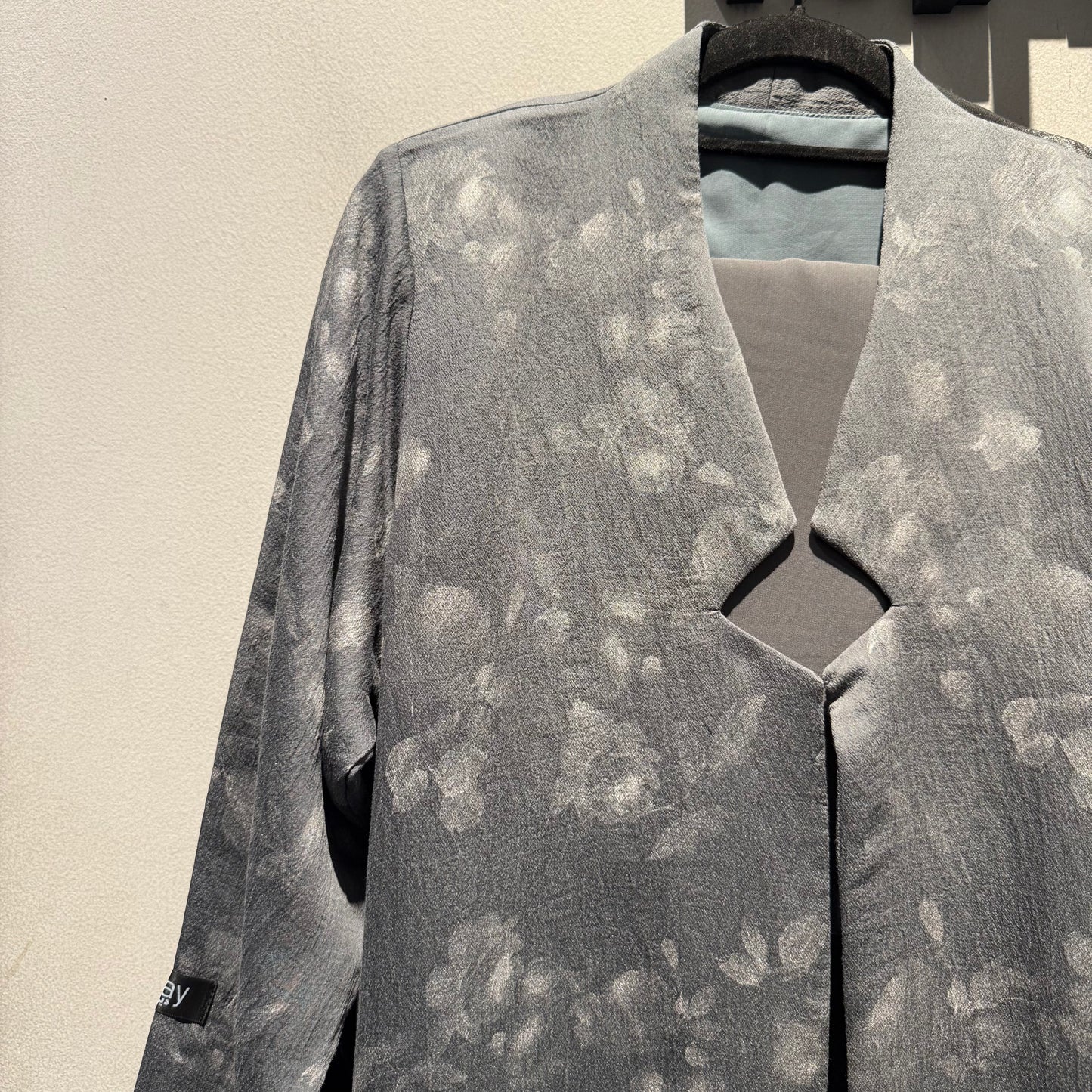 Abaya with grey color and silver flowers