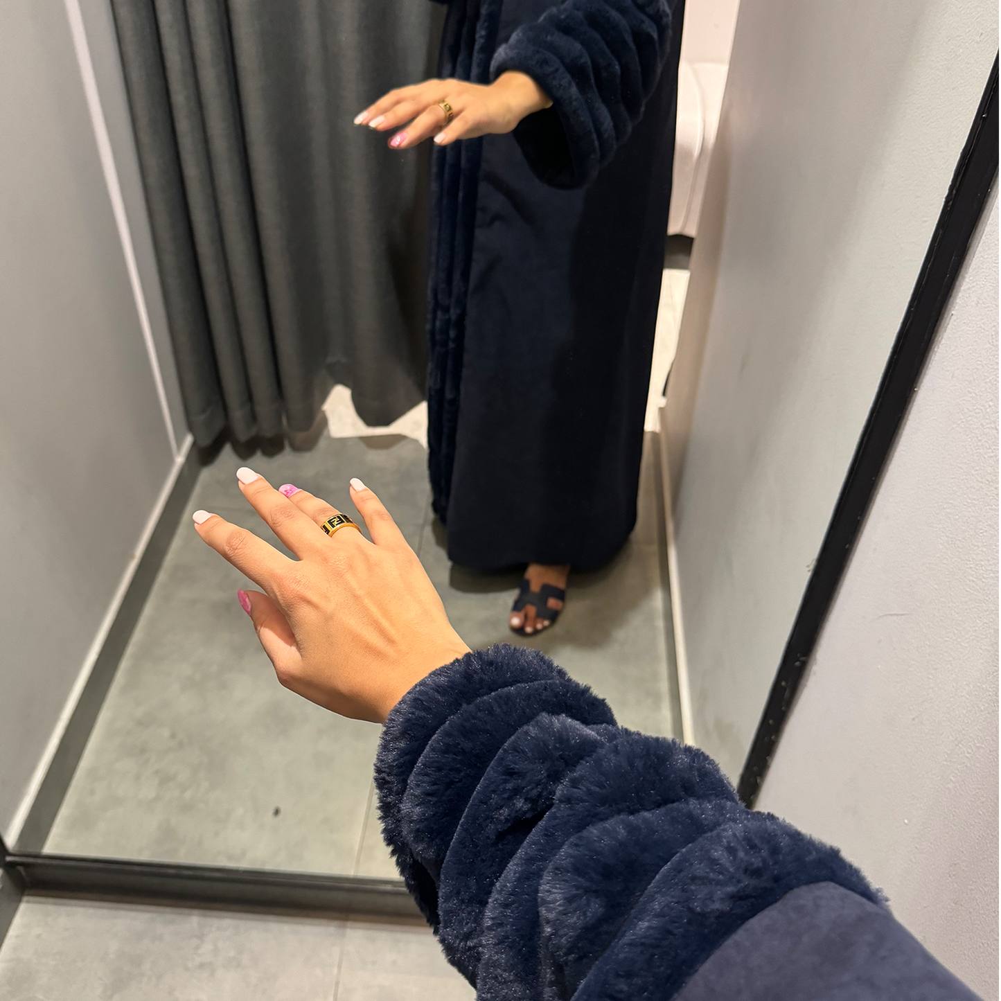 Suede and wool Abaya - Blue