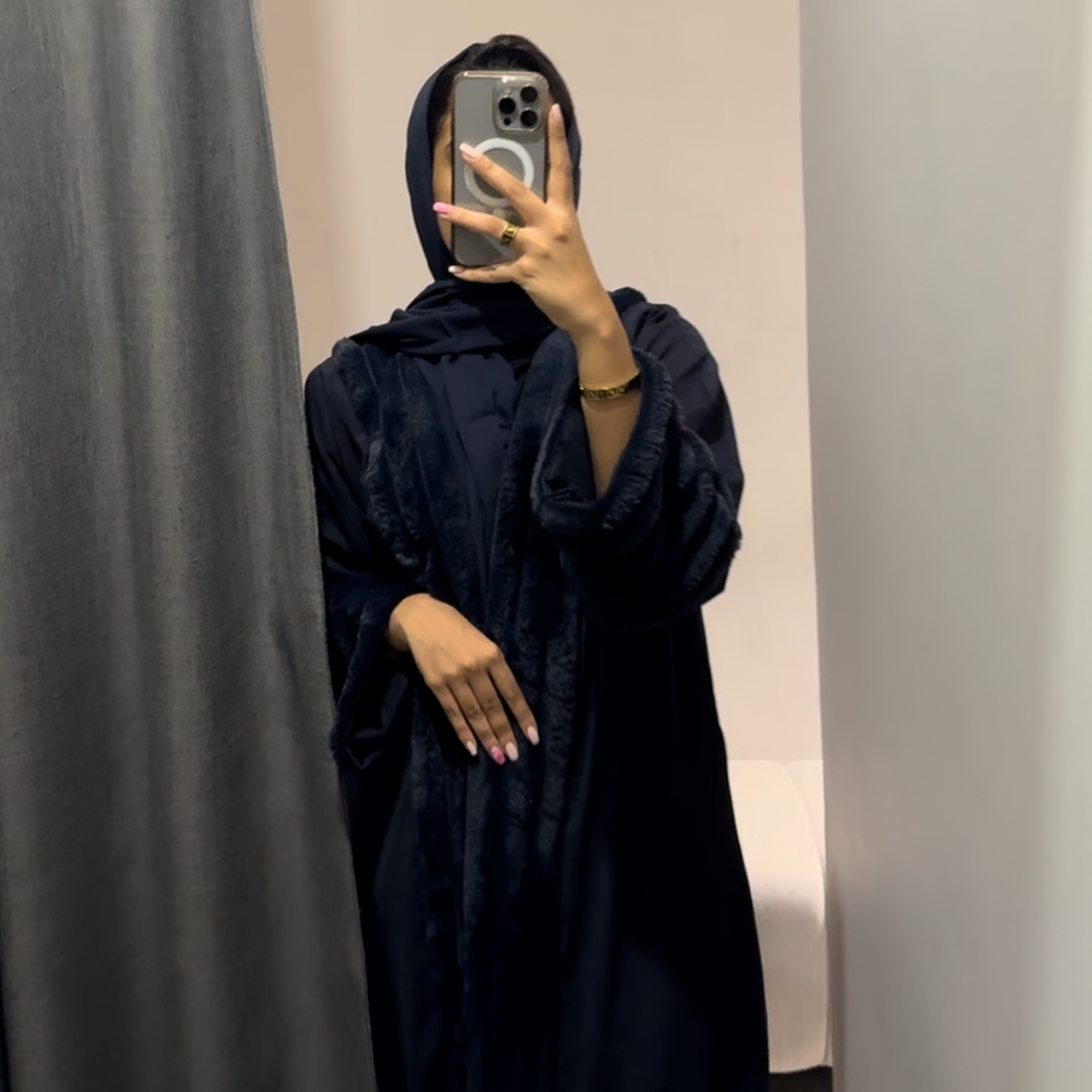 Suede and wool Abaya - Blue