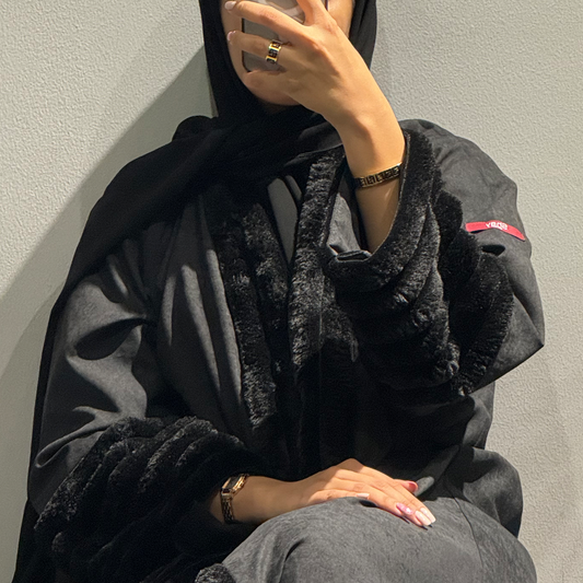 Suede and wool Abaya - Black