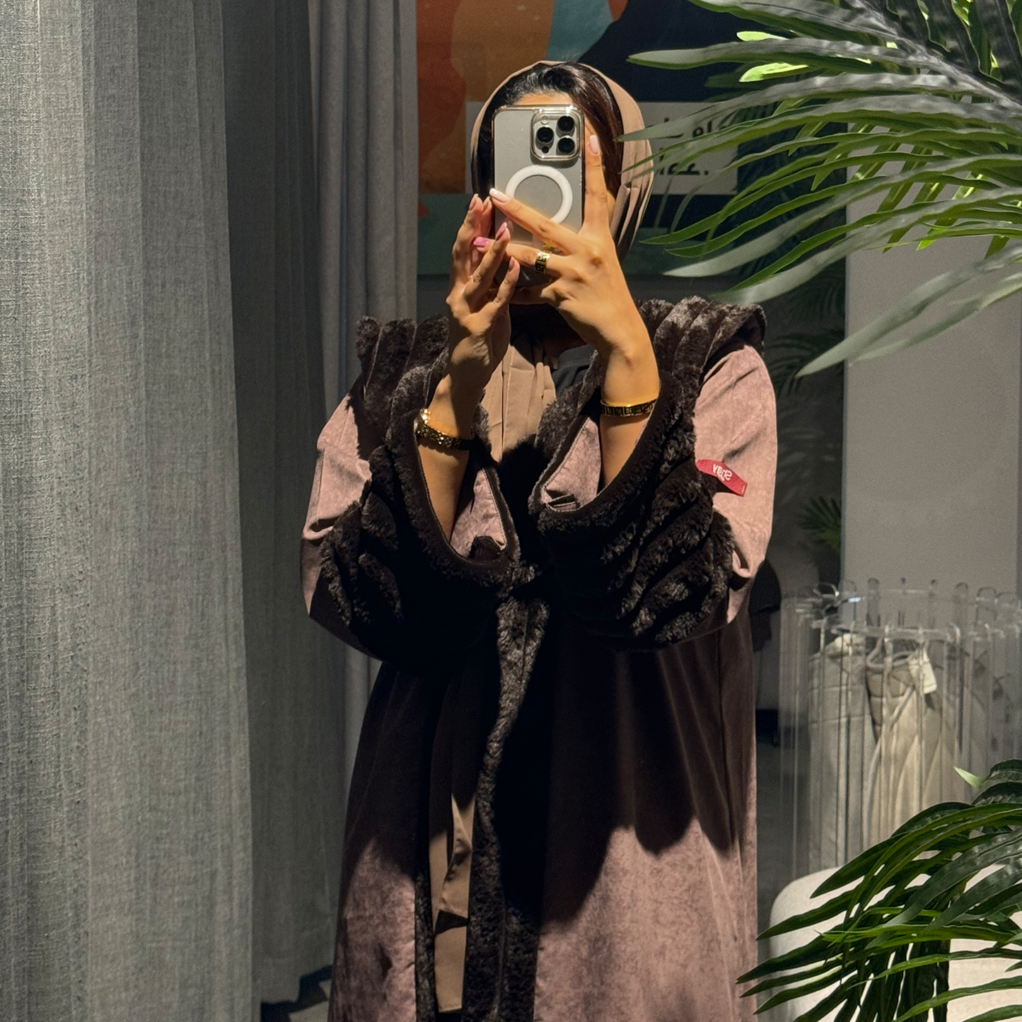 Suede and wool Abaya - Brown