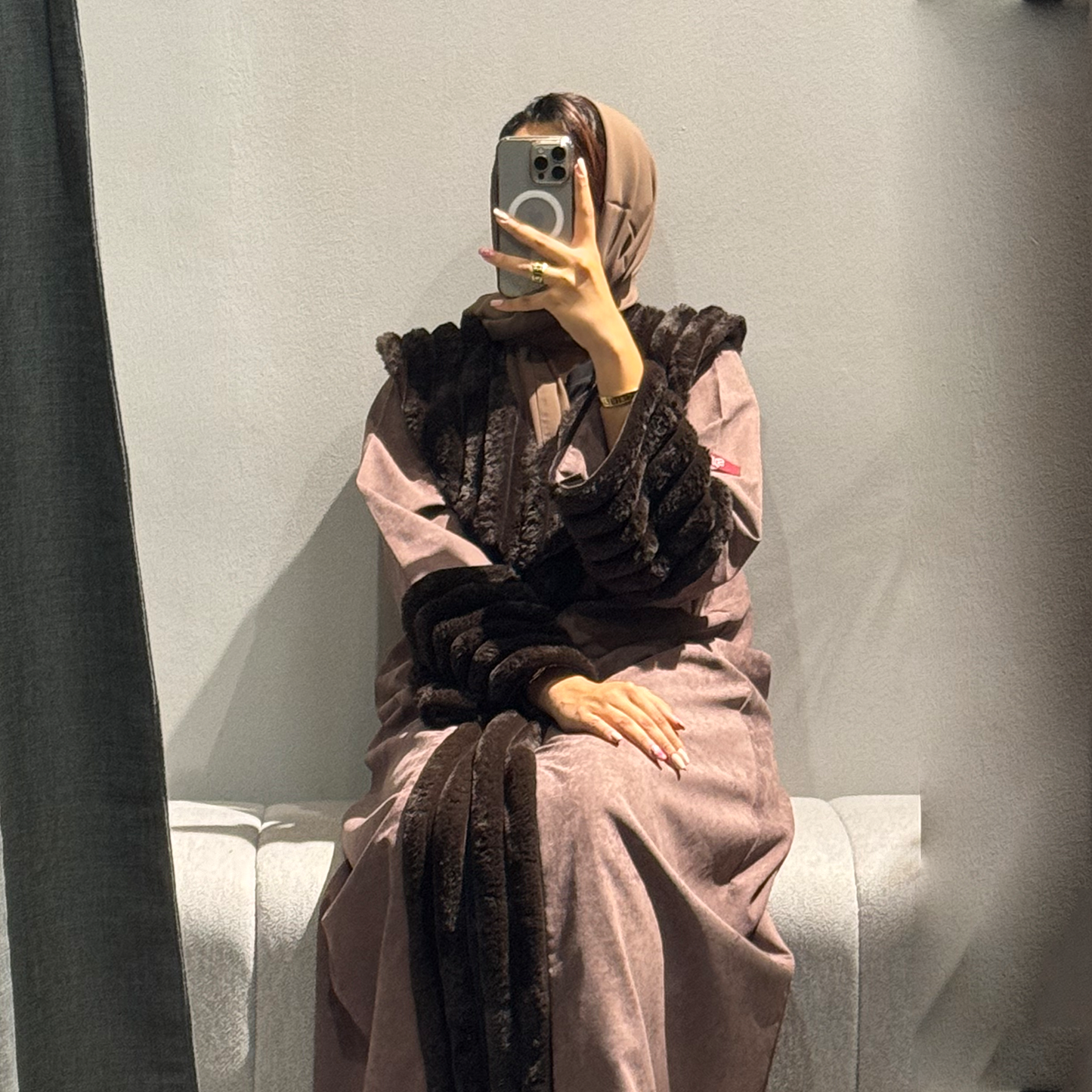 Suede and wool Abaya - Brown