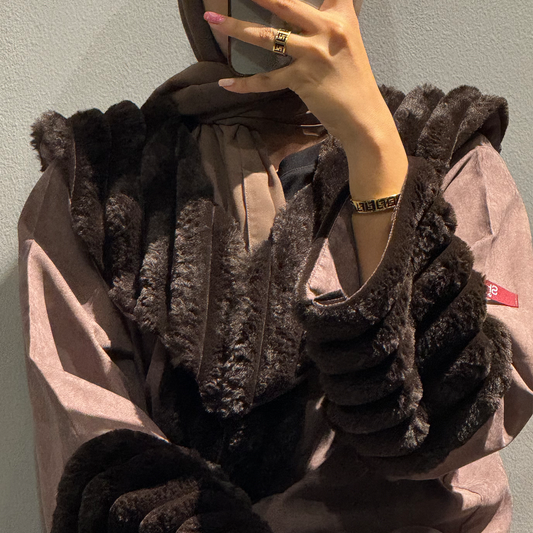 Suede and wool Abaya - Brown