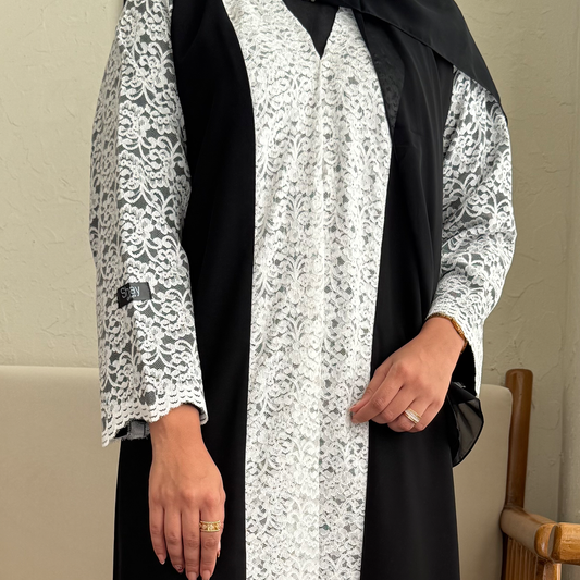 Abaya with White dantel