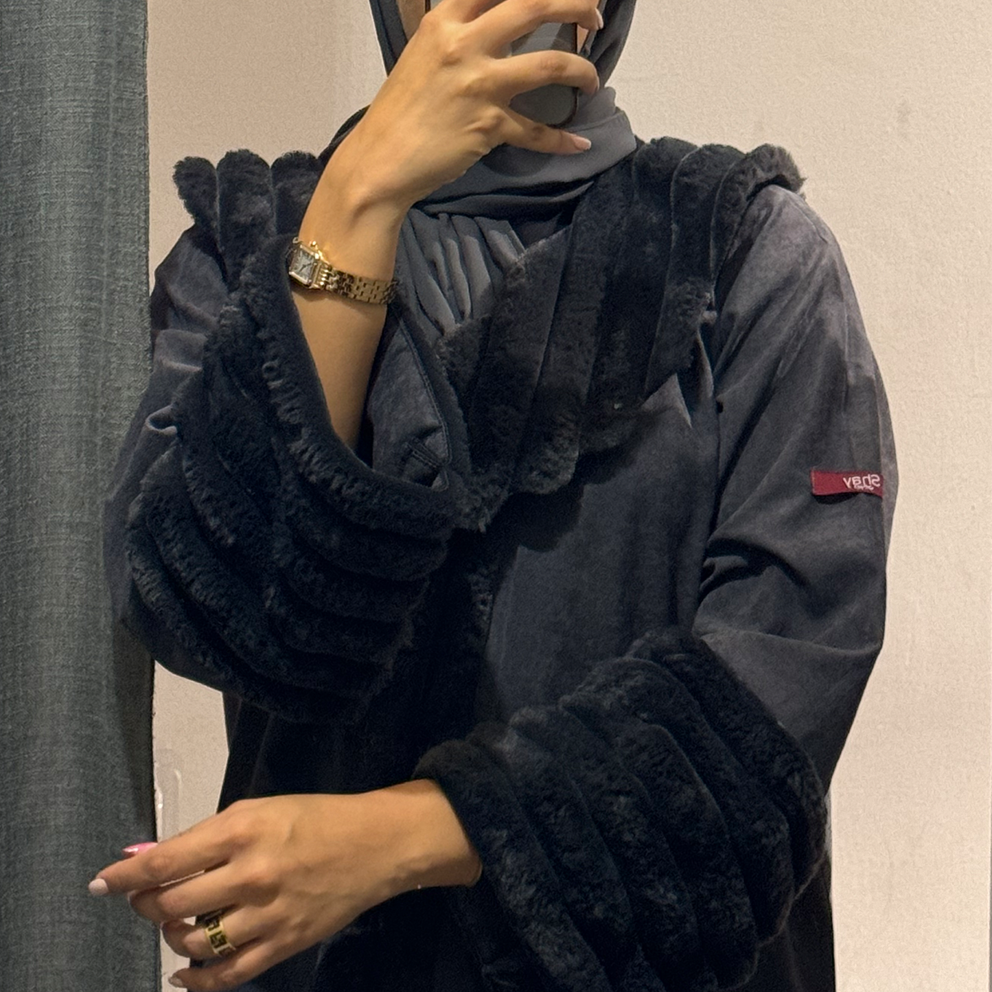 Suede and wool Abaya - Dark Grey
