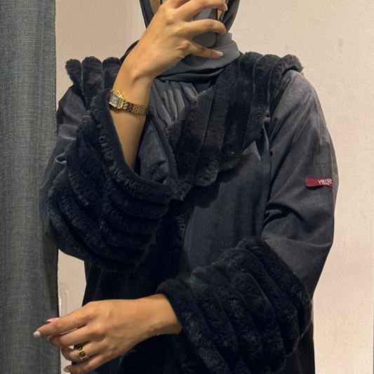 Suede and wool Abaya - Dark Grey