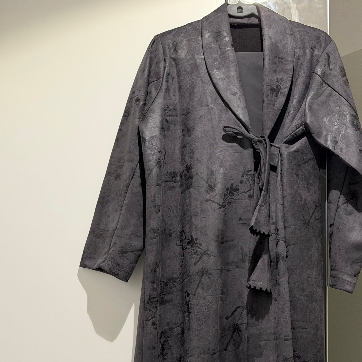A grey abaya with Suede afor winter