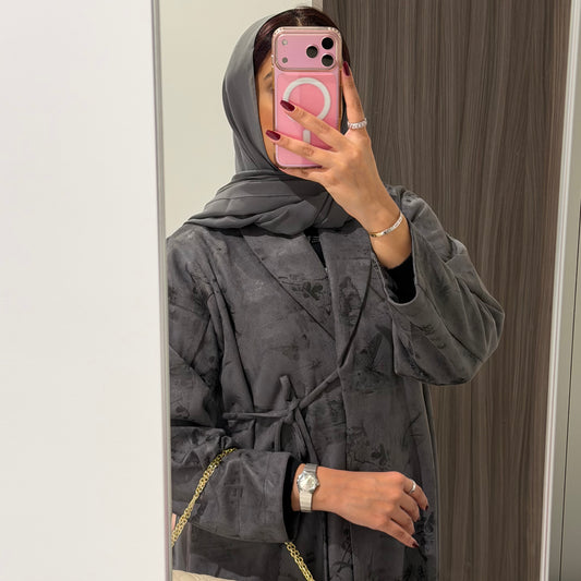 A grey abaya with Suede afor winter