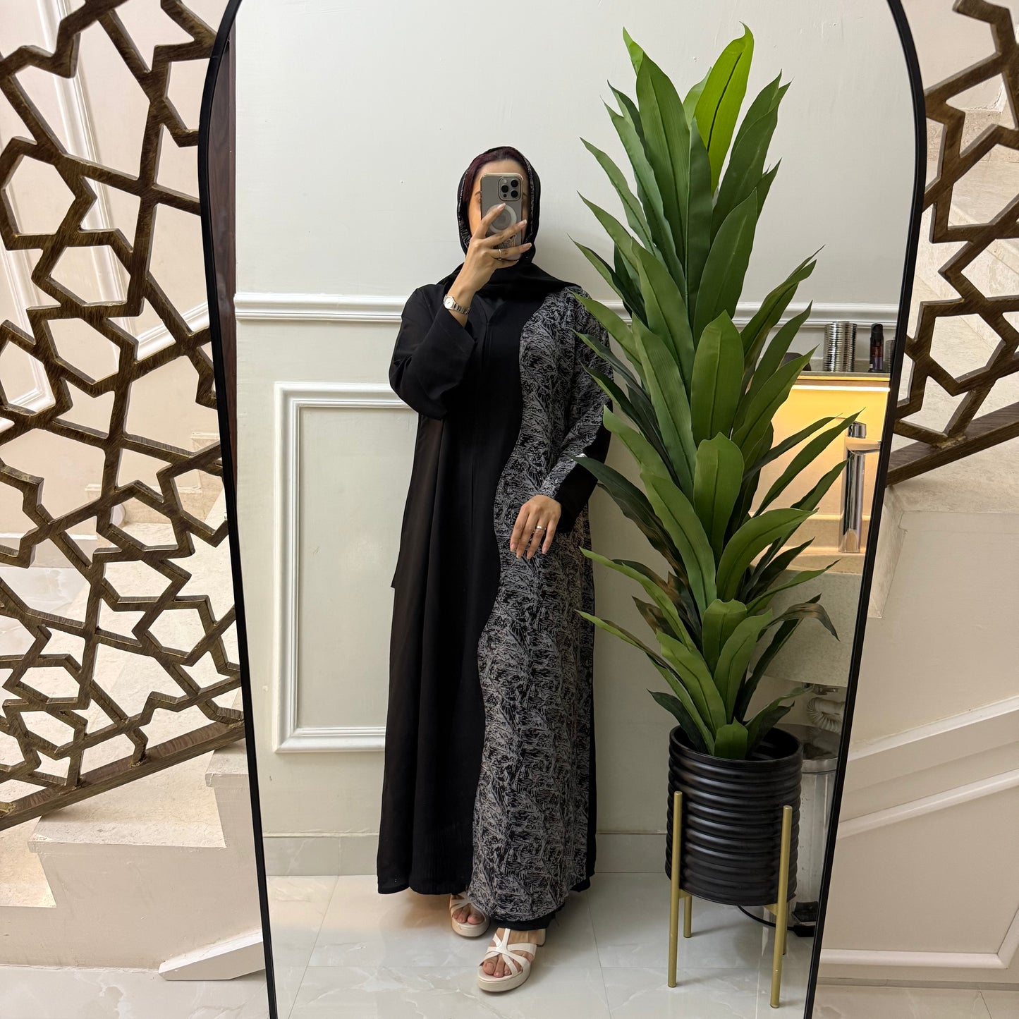 Marble sketching abaya with nada fabric