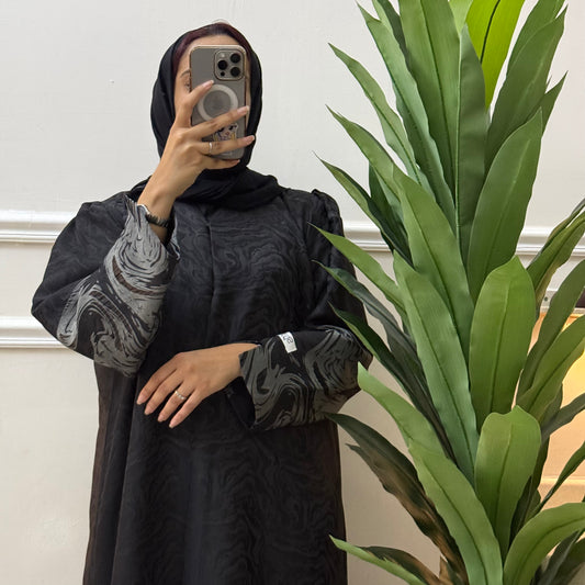 Grey printed abaya with luxury fabric