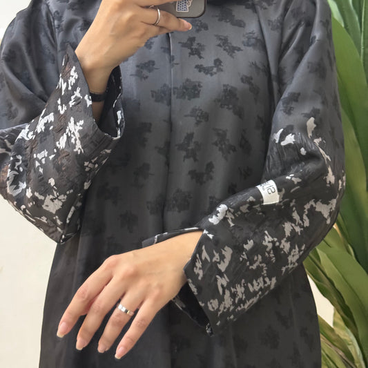 Silver printed abaya with luxury fabric