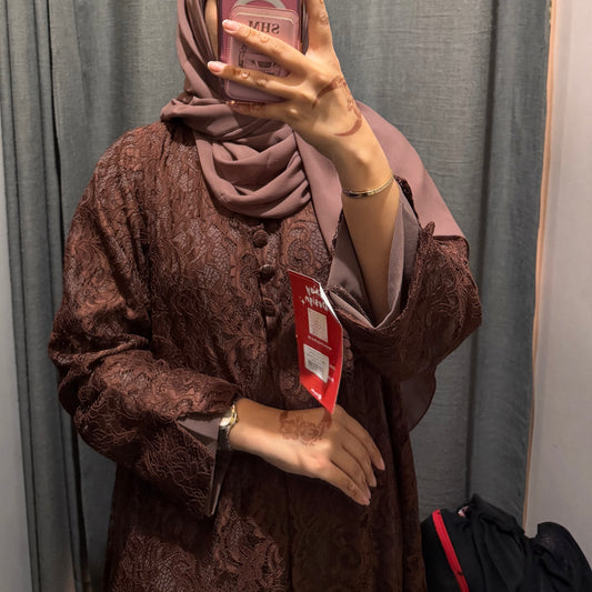 Abaya with brown color and Dantel fabric