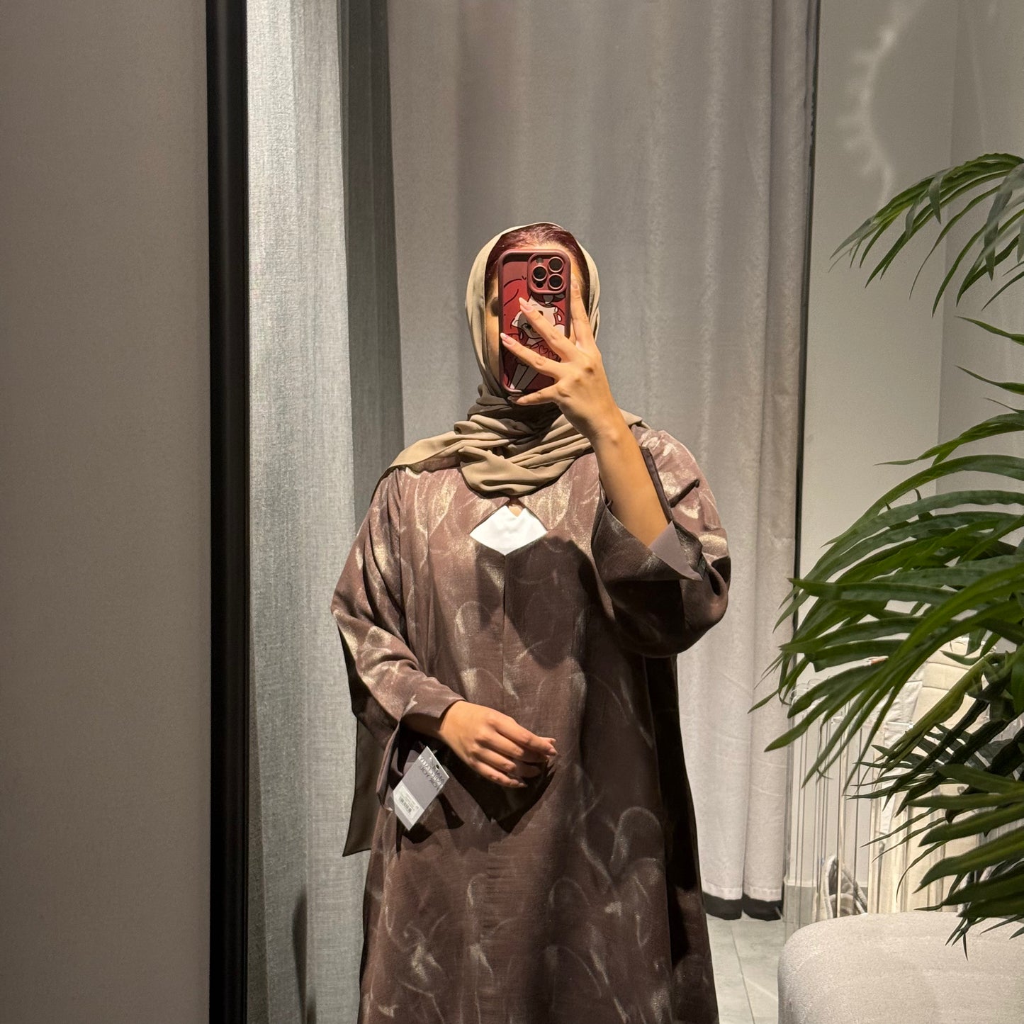 Abaya with brown color and silver shades