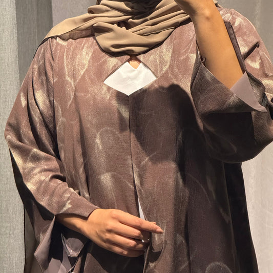 Abaya with brown color and silver shades