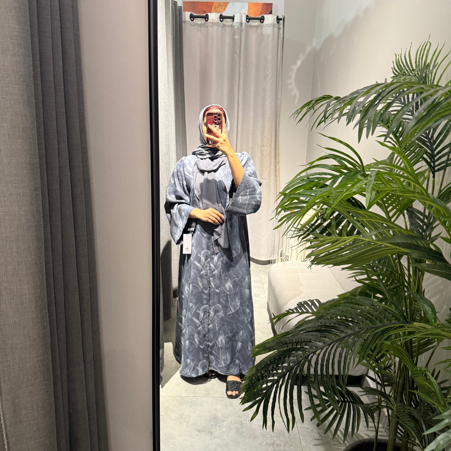 Abaya with grey color and silver shades