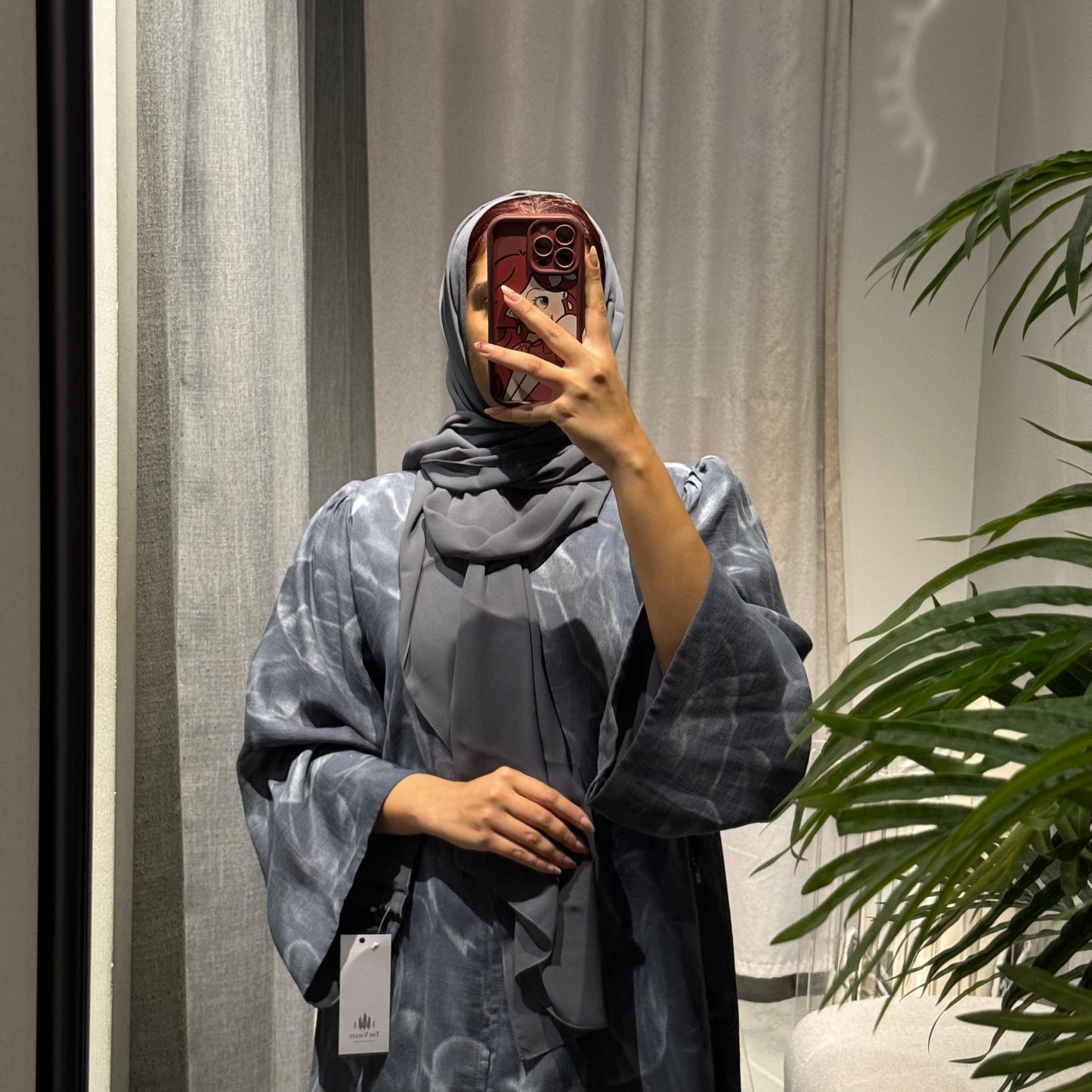 Abaya with grey color and silver shades