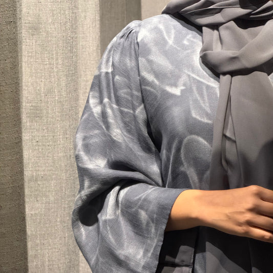 Abaya with grey color and silver shades