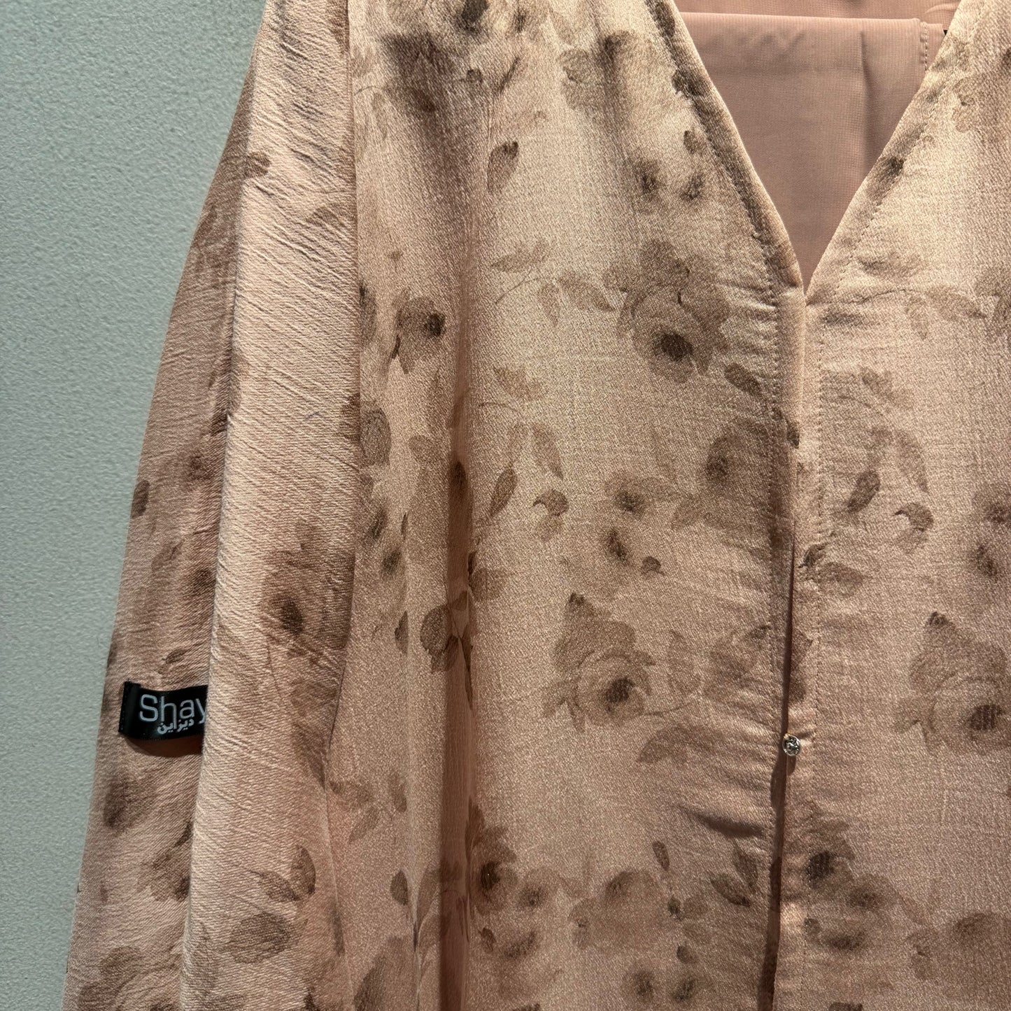 Abaya with beige color and brown flowers