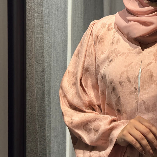 Abaya with beige color and brown flowers