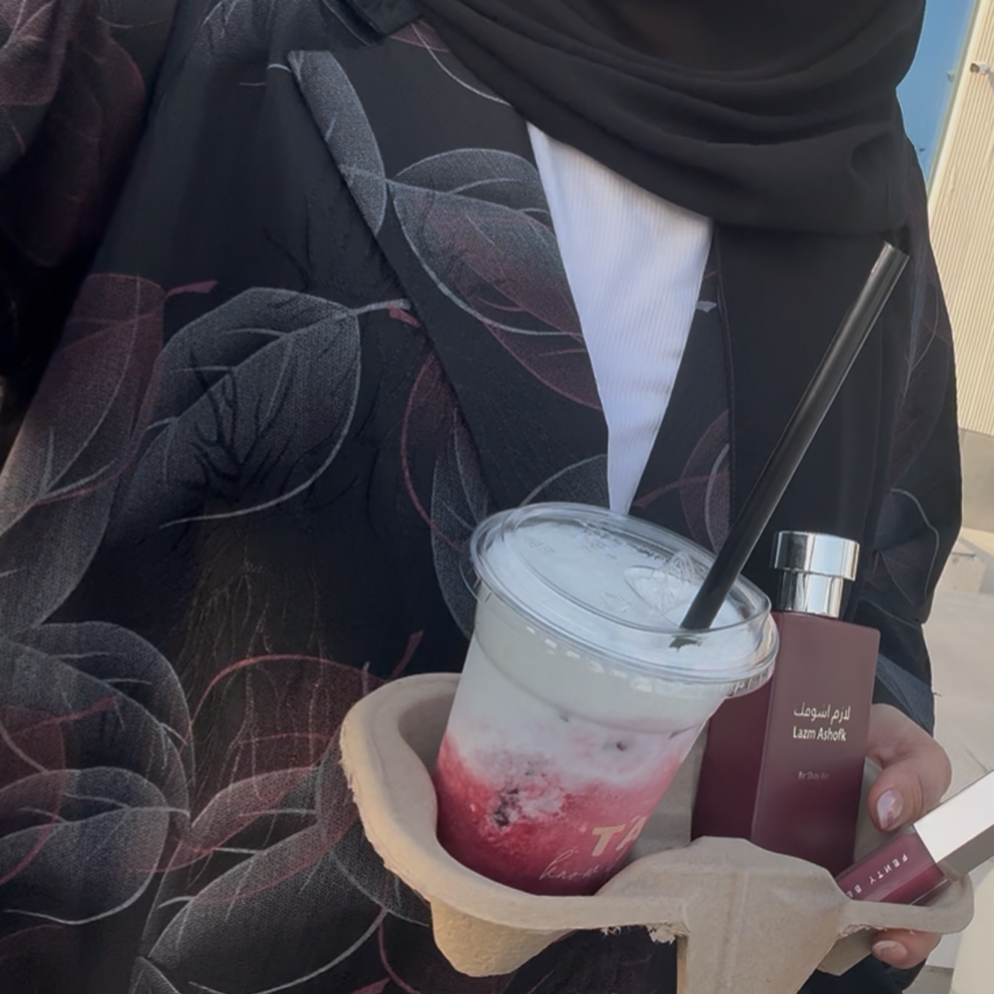 Maroon and silver leaves abaya
