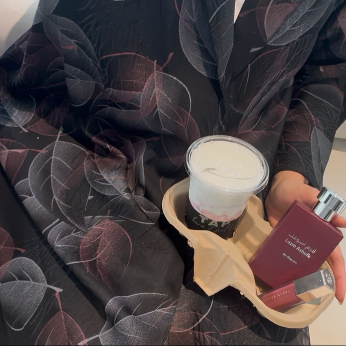 Maroon and silver leaves abaya