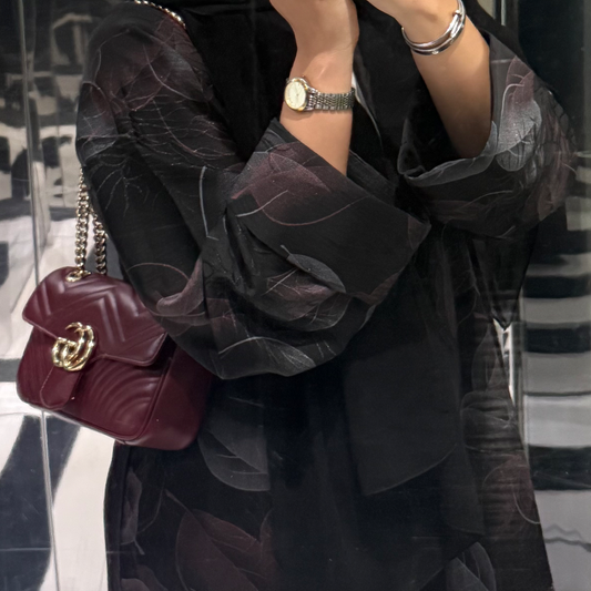 Maroon and silver leaves abaya