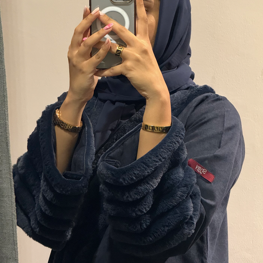 Suede and wool Abaya - Blue