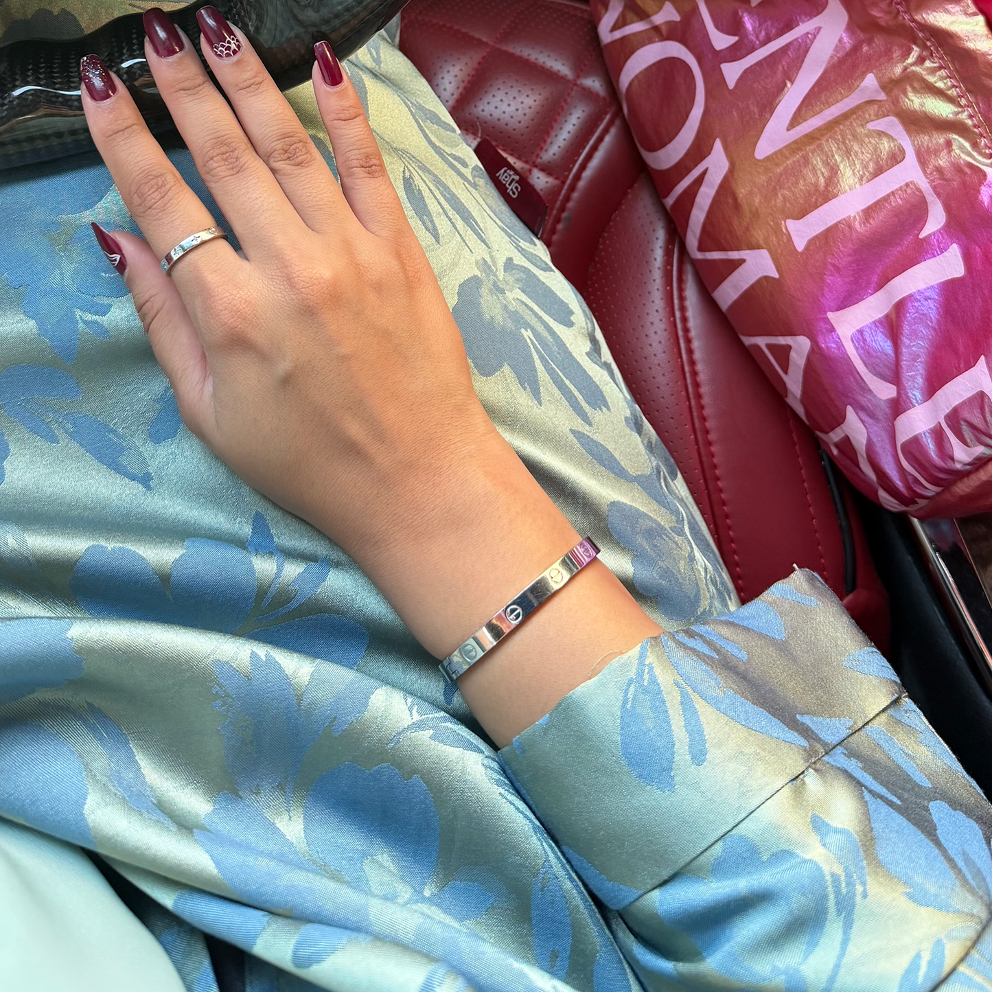 Abaya with baby green color and baby blue flowers