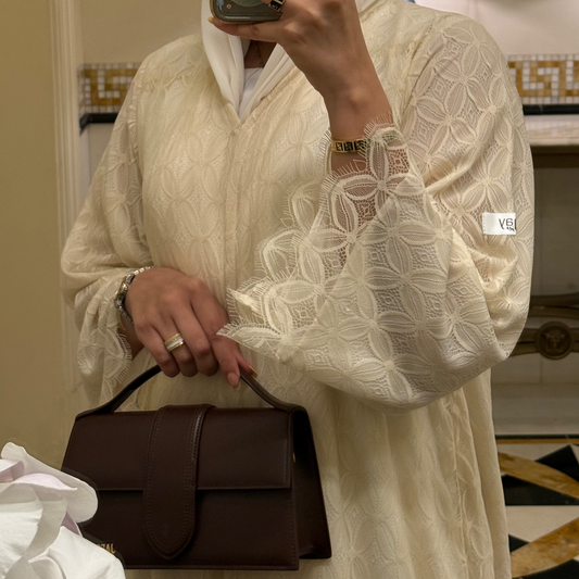 Dantel abaya with beige fabric